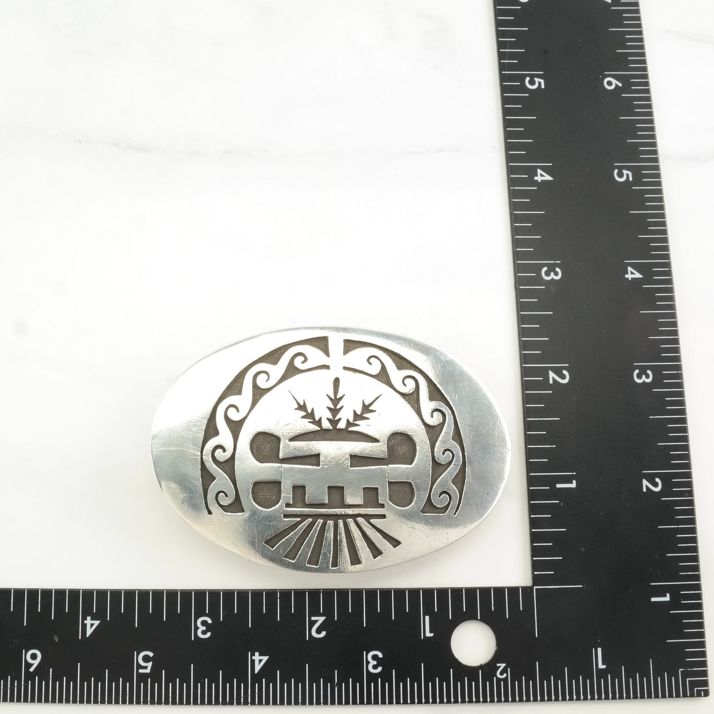 Hopi Native American Sterling Silver Kachina Overlay Belt Buckle