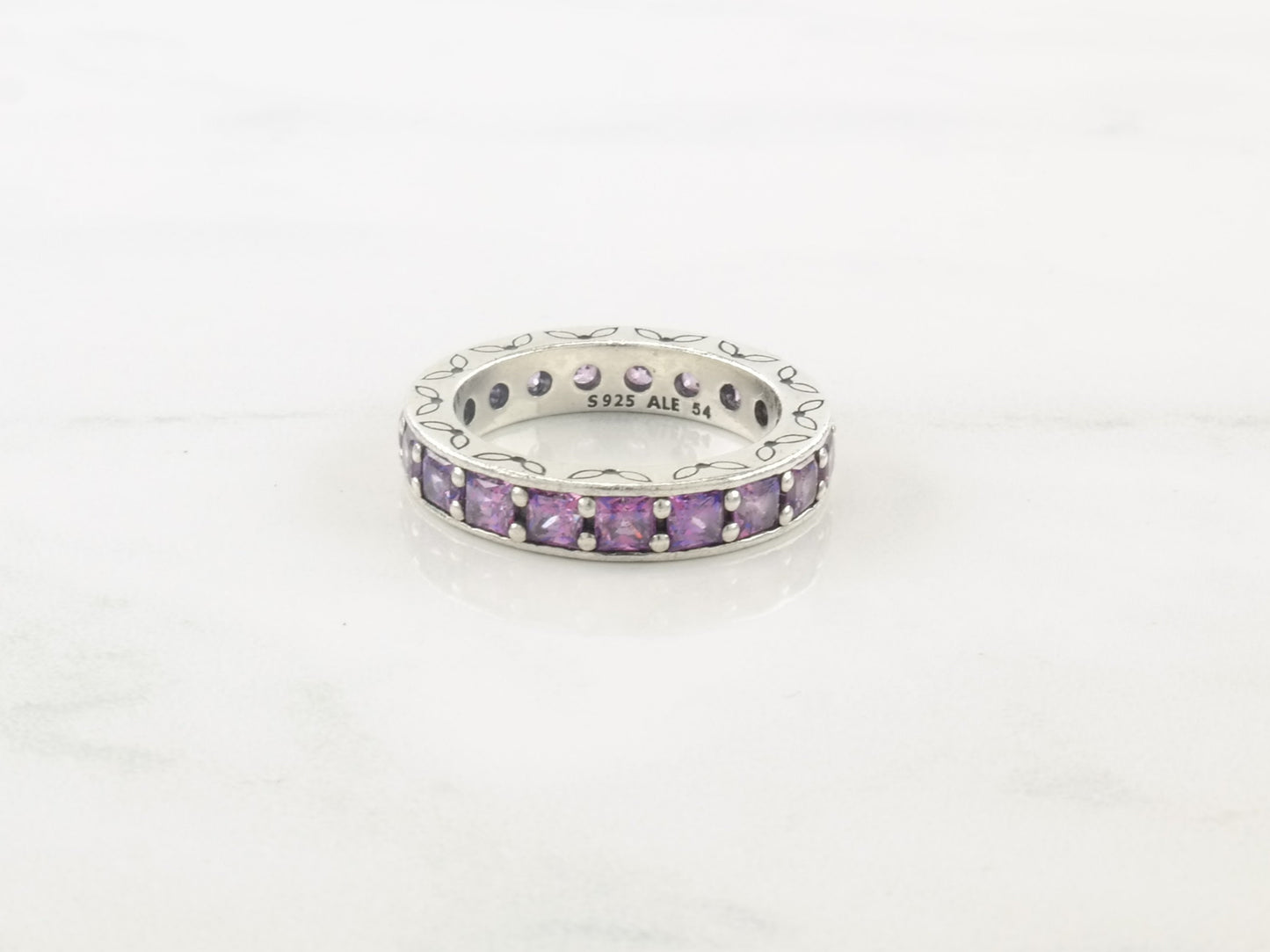 Pandora Sterling Silver Ring Purple CZ Size 6 3/4