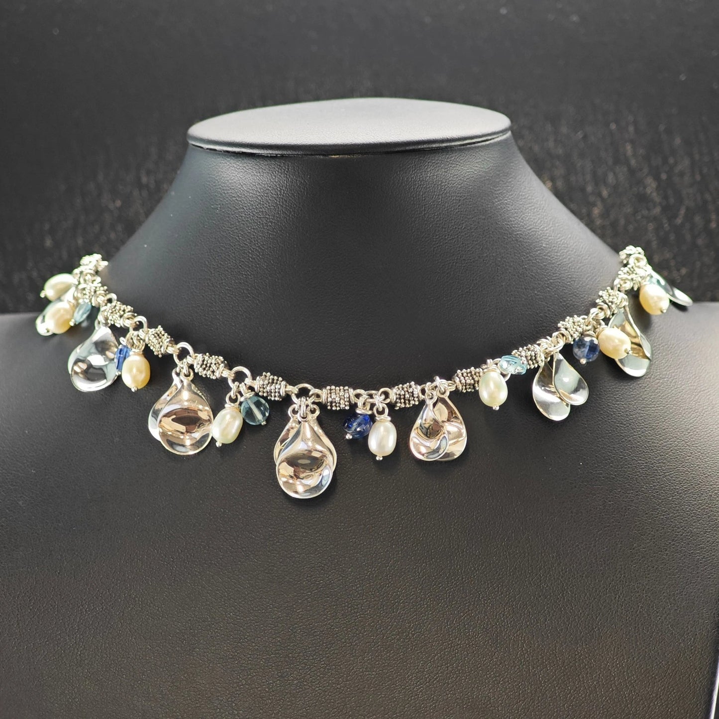 Vintage Michael Dawkins Sterling Silver Pearl Topaz Necklace 20" N2647