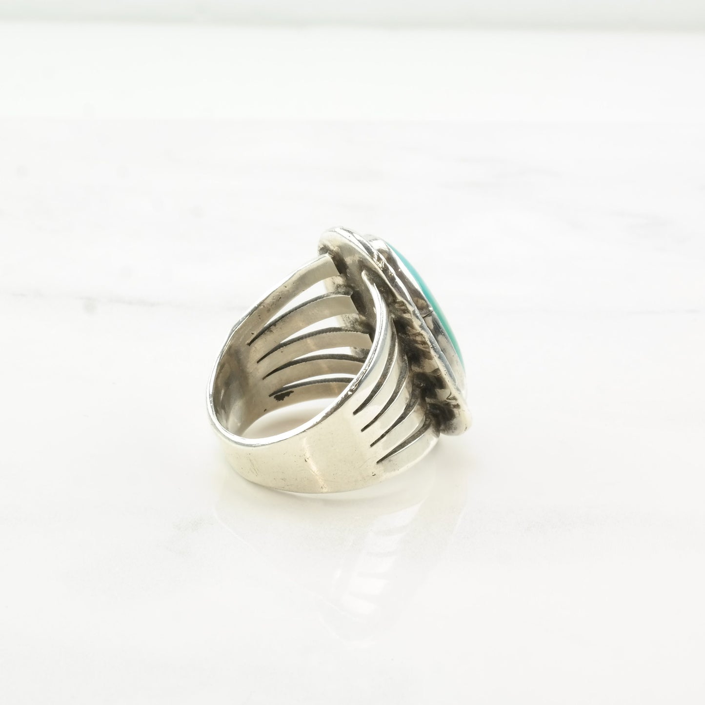 Vintage Navajo Turquoise Ring, Size 10 3/4, Sterling Silver, Signed BY, Circa 1980s