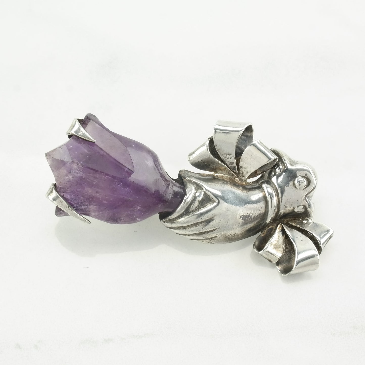 Taxco Sterling Silver Brooch Flower, Bouquet Amethyst