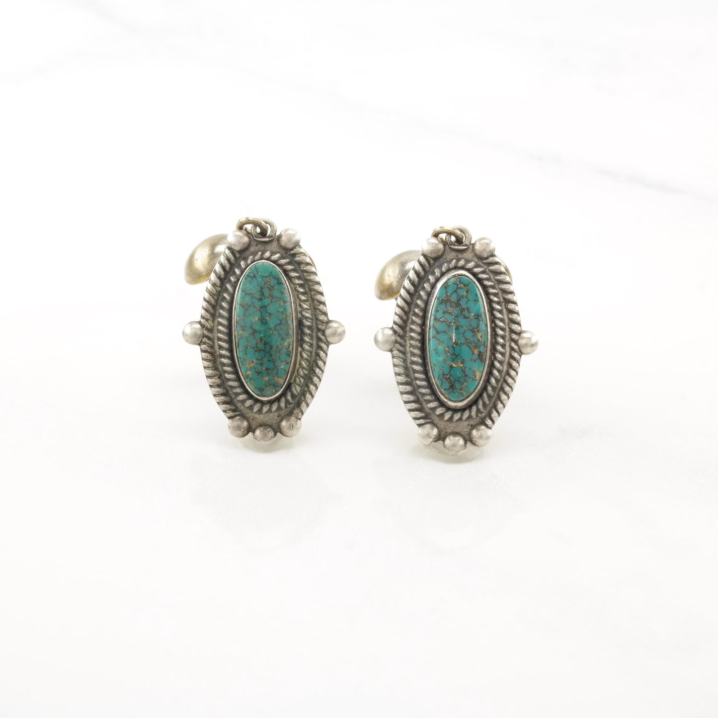 Choice of Vintage Native American Blue Turquoise, Spiderweb Sterling Silver Screw Back Earrings