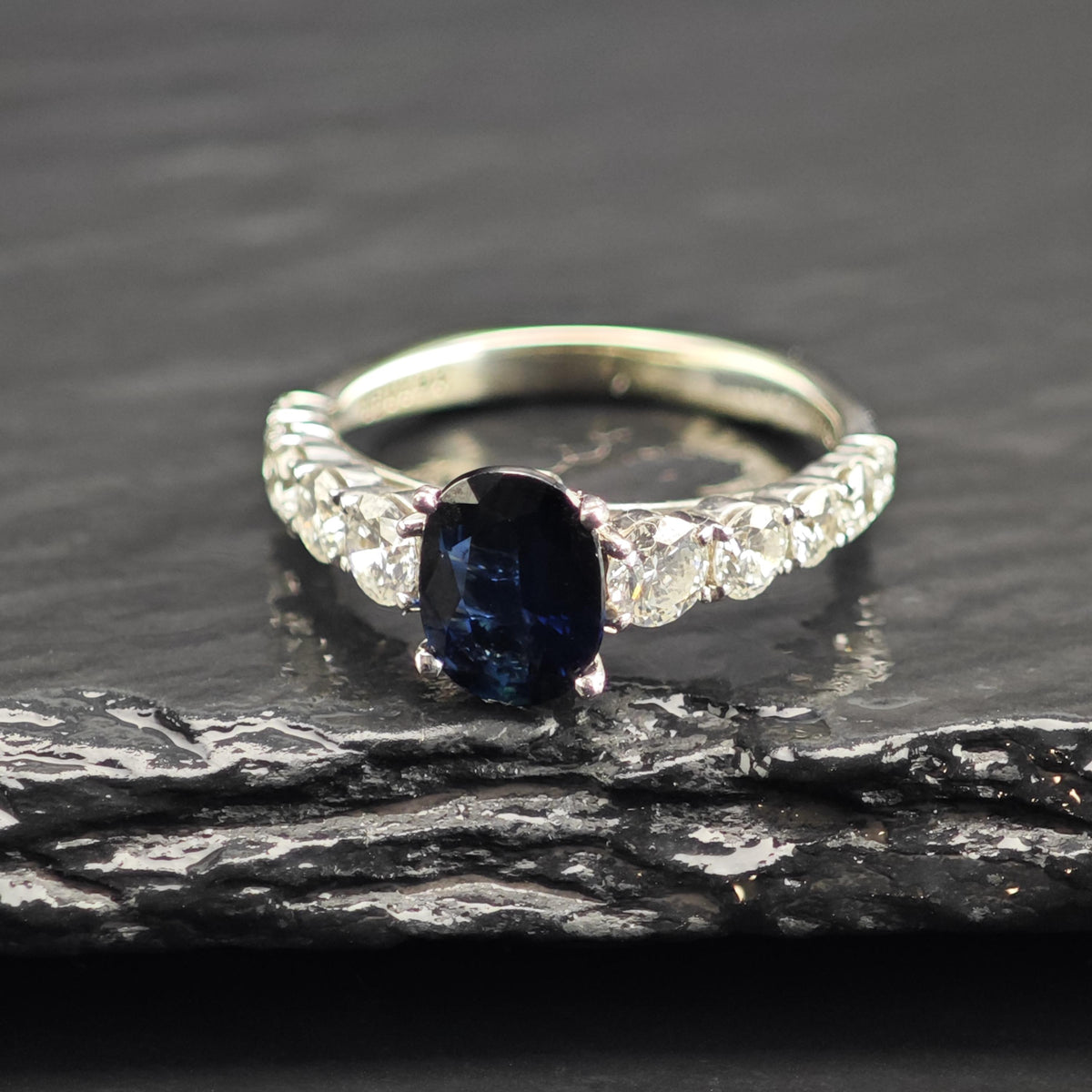 Vintage Designer Natural Sapphire & Diamond 18K White Gold Ring Sz 6 1/4 R6765