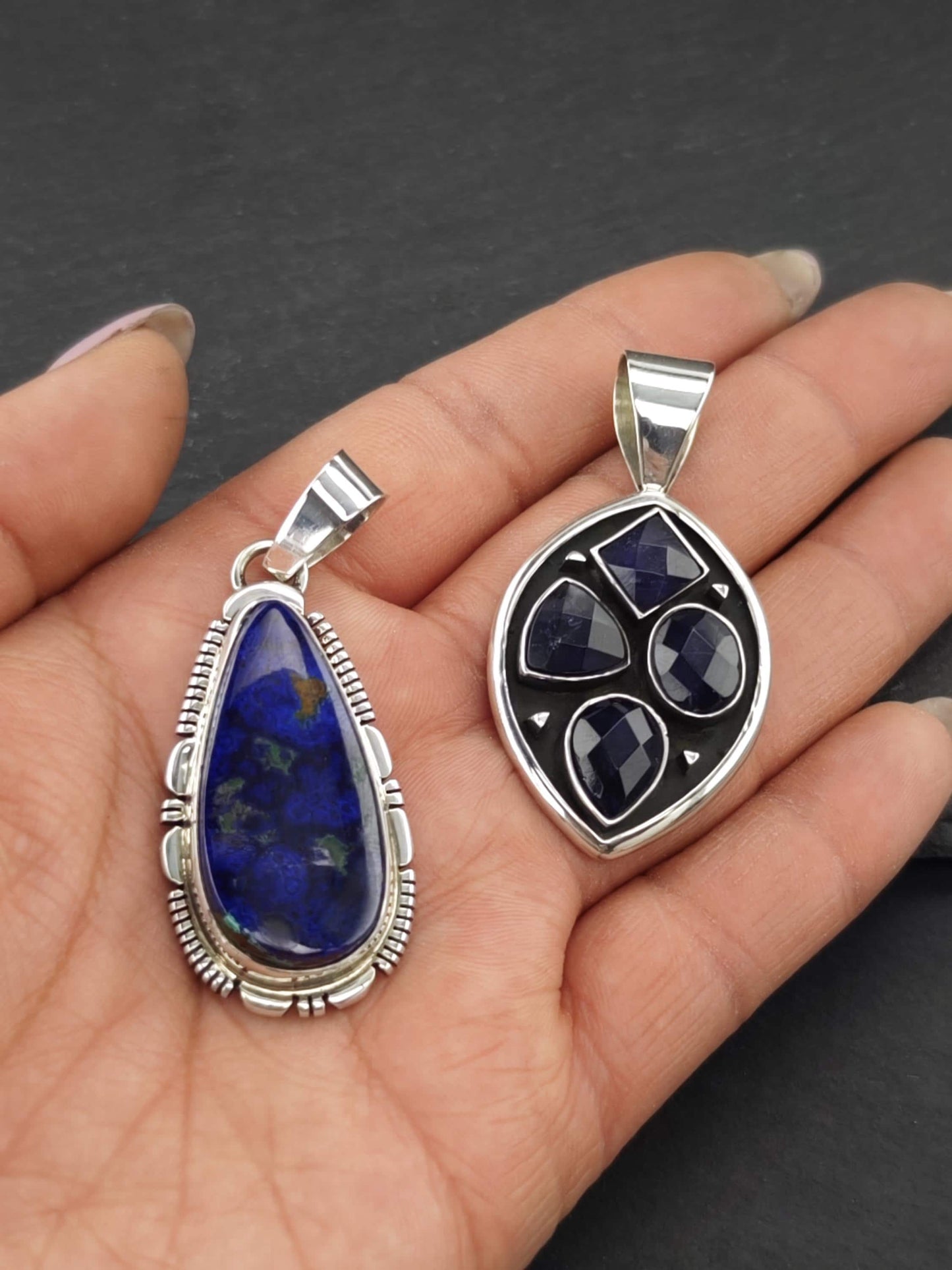 Choice of Vintage Blue Gemstone Pendants Sterling Silver