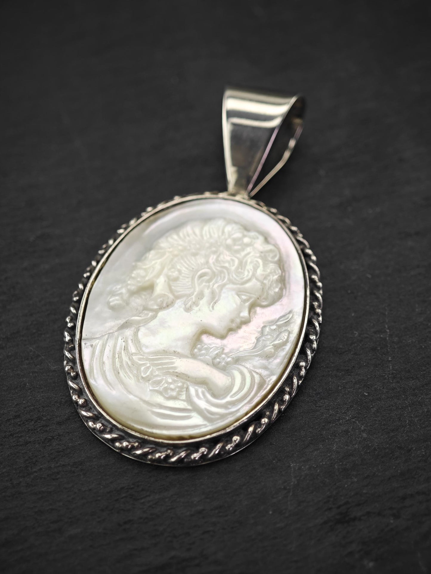 DTR MOP Carved Cameo, Female Sterling Silver P2673