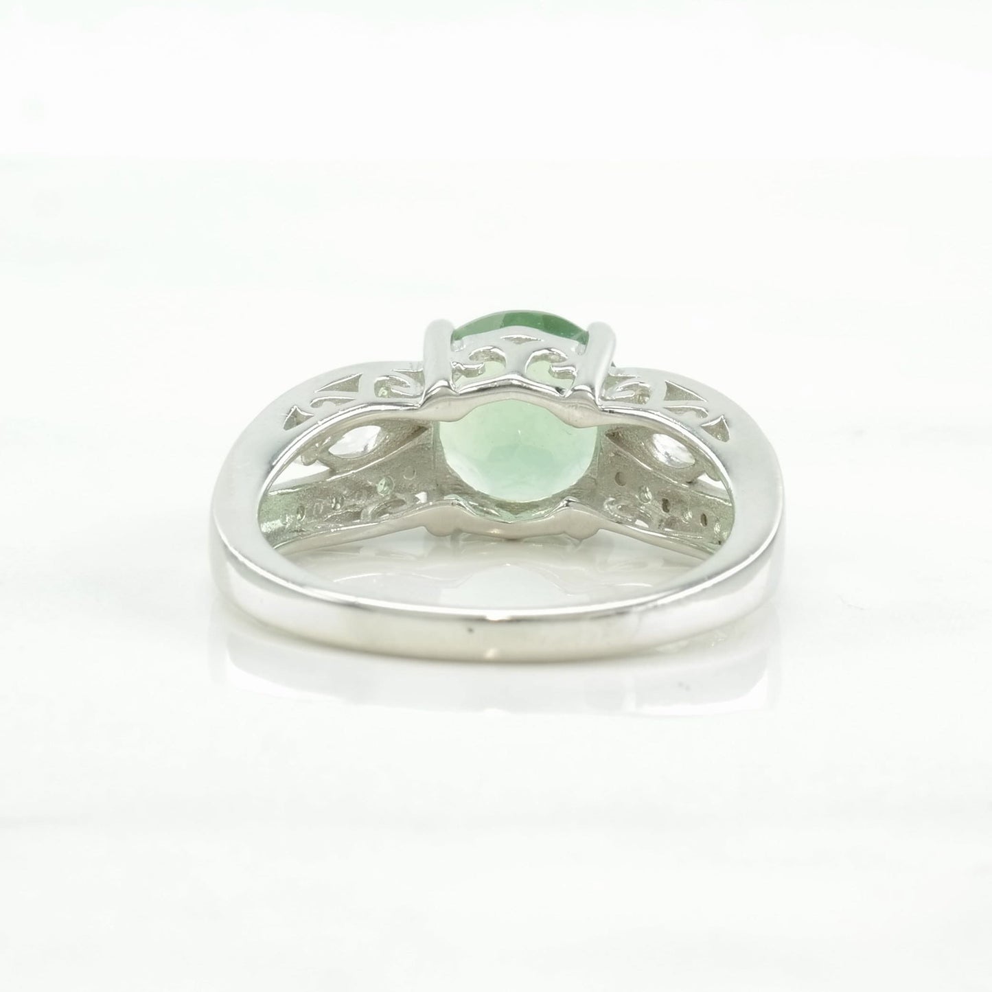 Sterling Silver Ring Green Stone, Spinel, Topaz Size 8