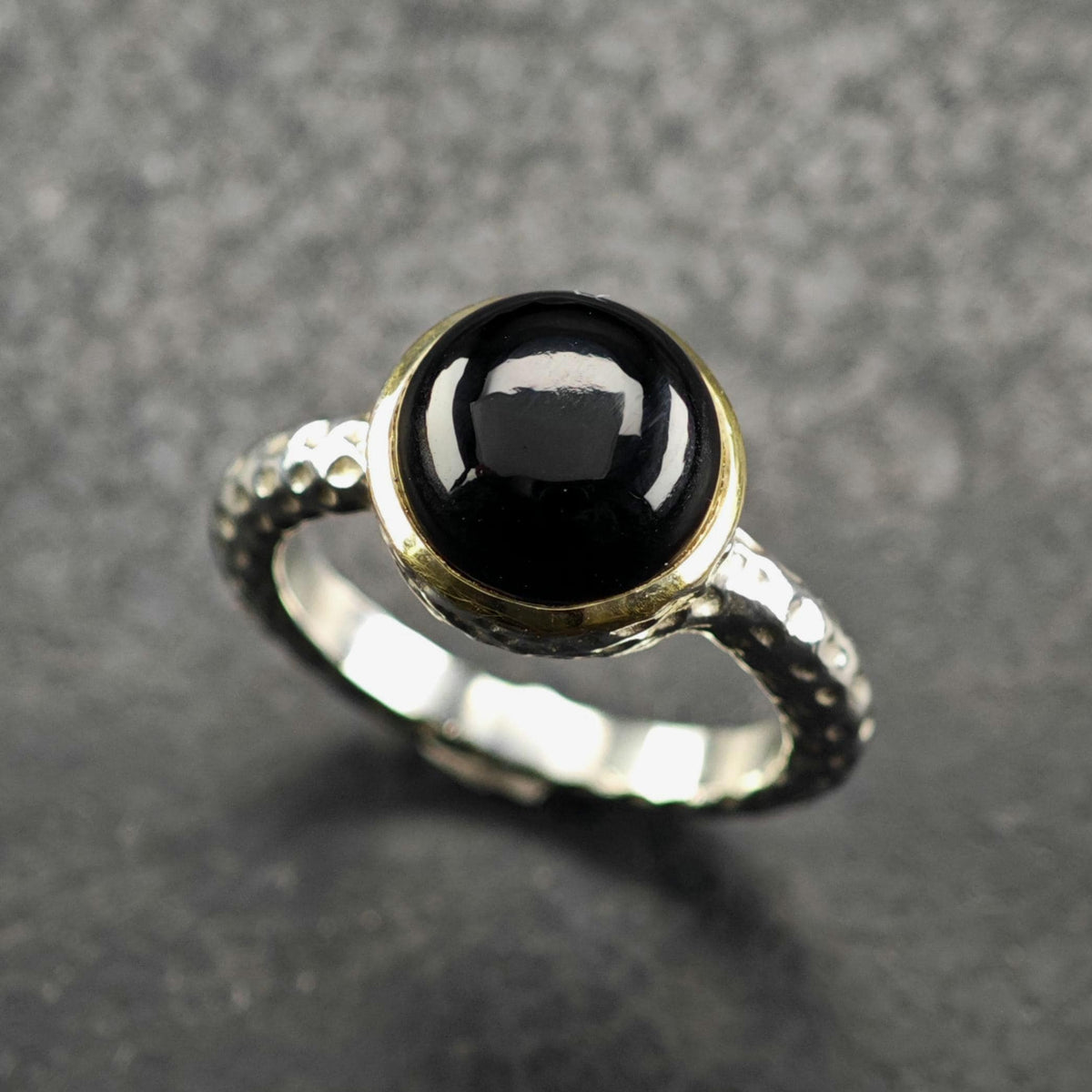 Vintage Midas Onyx 14K Gold Bezel Sterling Silver Ring Sz 7 R6859