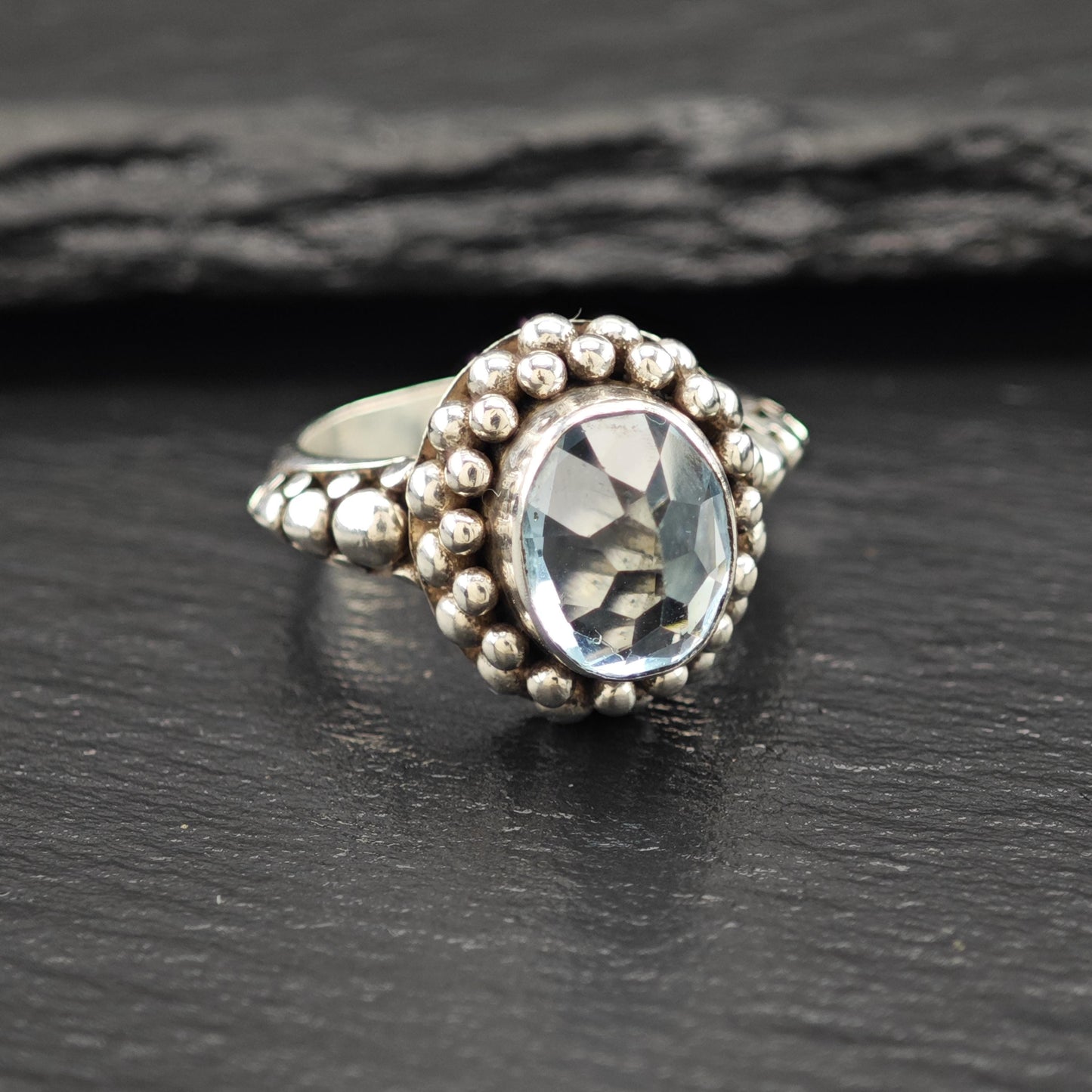 Sterling Silver Ring Oval Topaz Gemstone Size 6 R6101