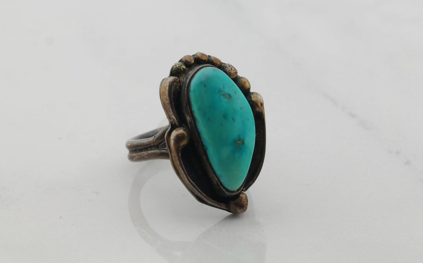 Native American Silver Ring Turquoise Sterling Blue Size 5.25