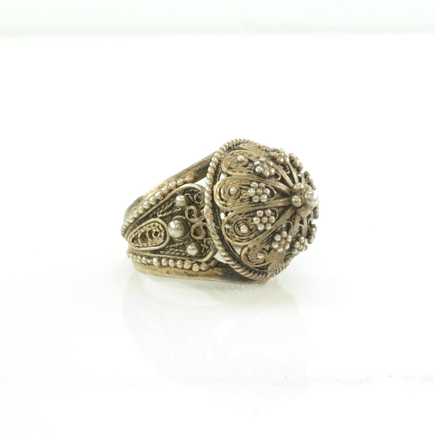 Israel Silver Ring Brass Toned Filigree Sterling Size 8 (adjustable)