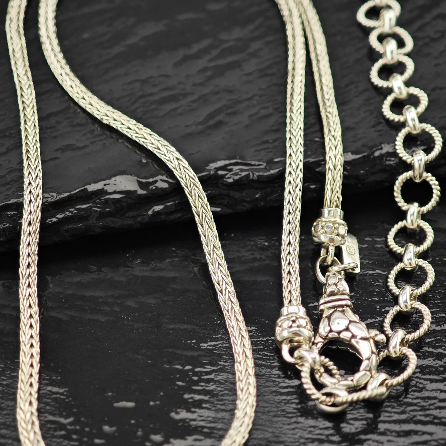 Vintage Sarda Sterling Silver Snake Chain Necklace Adjustable 24" N2644