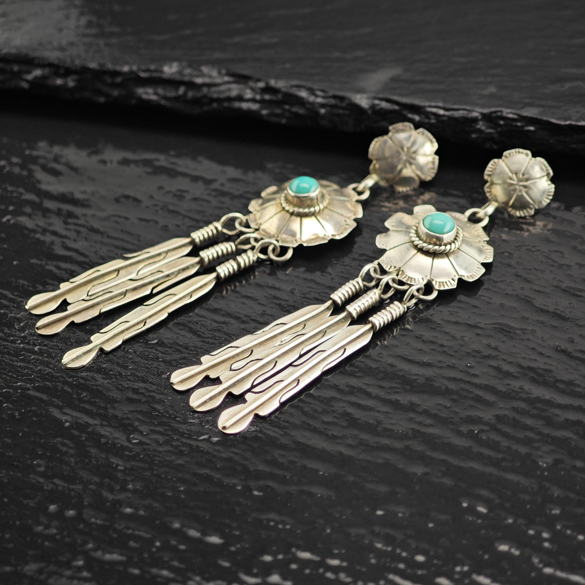 SW Feather Turquoise Concho Sterling Silver Stud Earrings ER3217