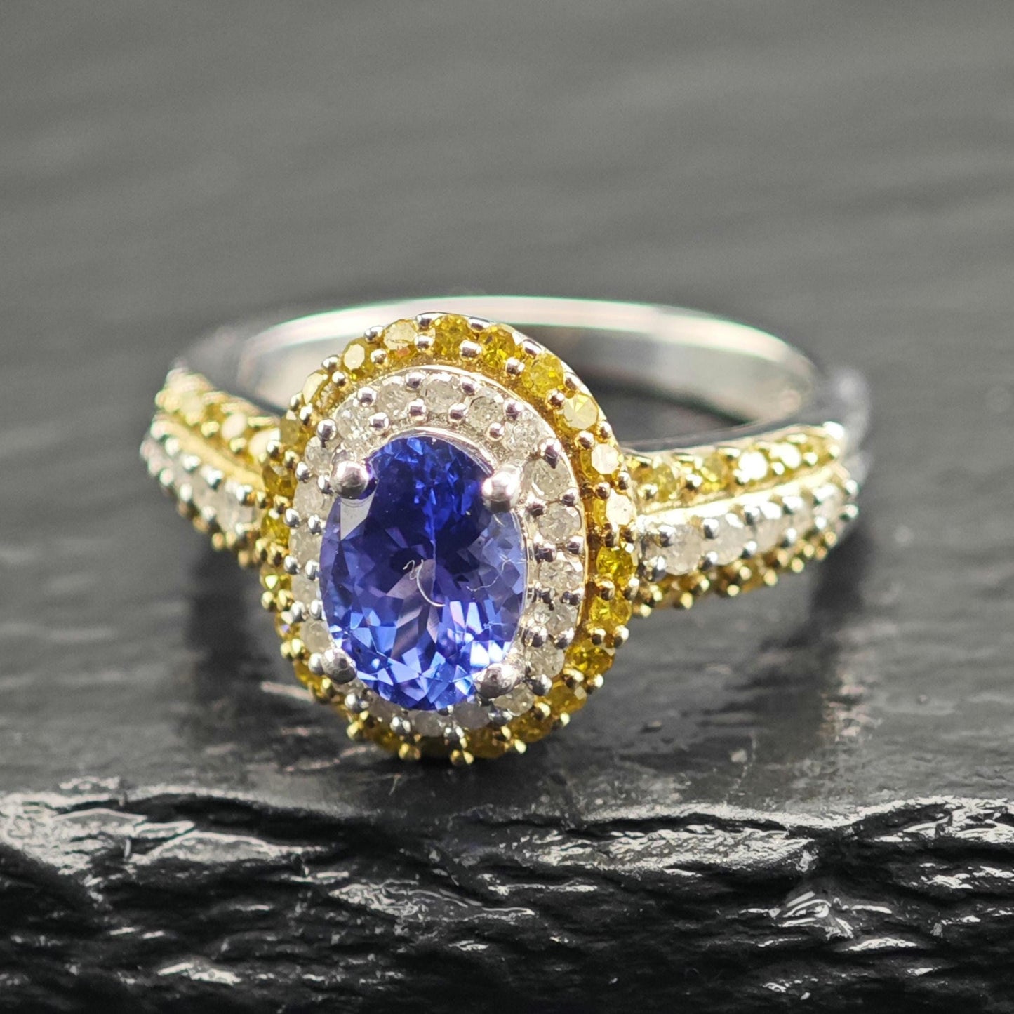 Tanzanite & Diamond Sterling Silver Ring Sz 6 R6599