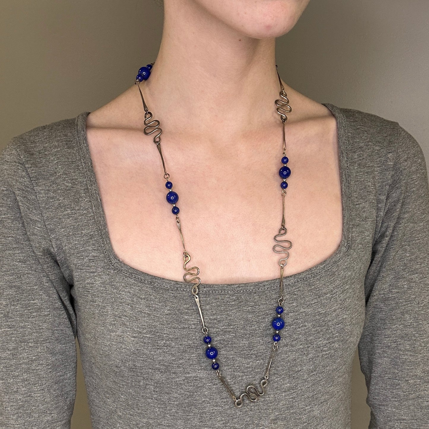 MCM, Studio Style Sterling Silver Blue Lapis Lazuli Snake Necklace