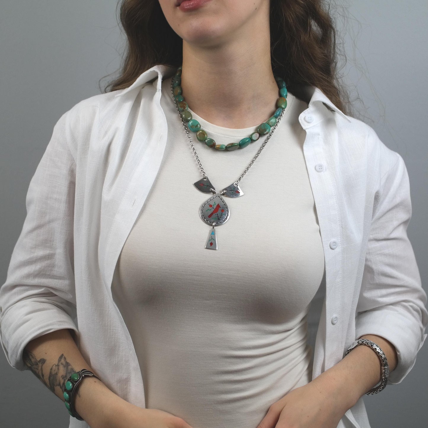 Floral, Cardinal Sterling Silver Necklace N2413