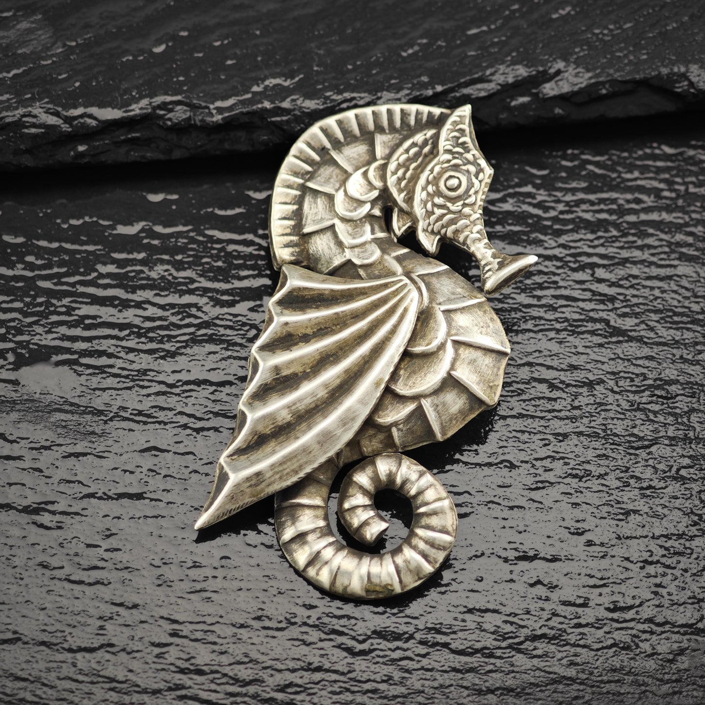 Vintage Sterling Silver Seahorse Brooch Made in Mexico Nautical Jewelry