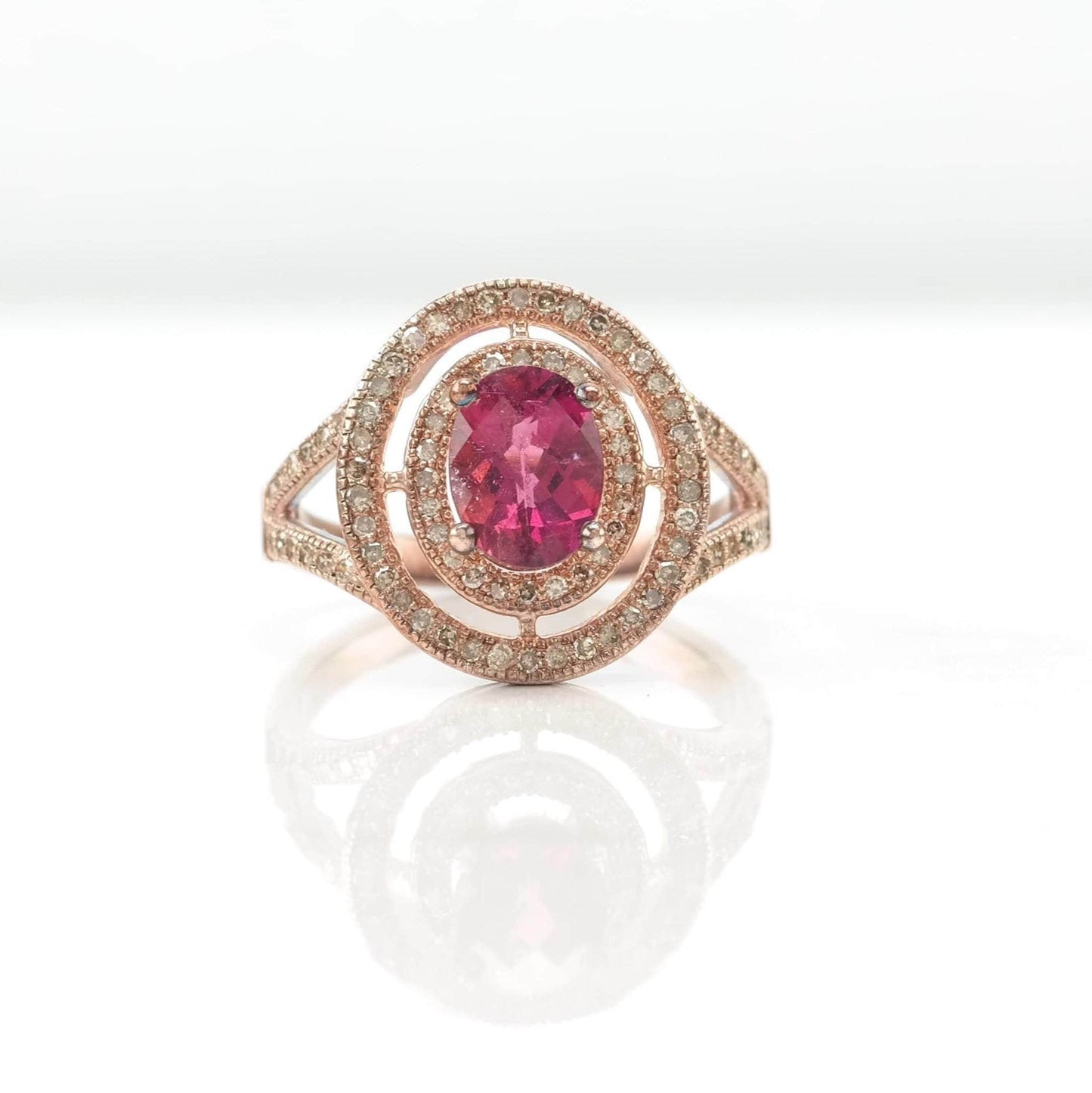 Vintage Tourmaline Diamond Rose Gold Sterling Silver Ring Plated Size 7