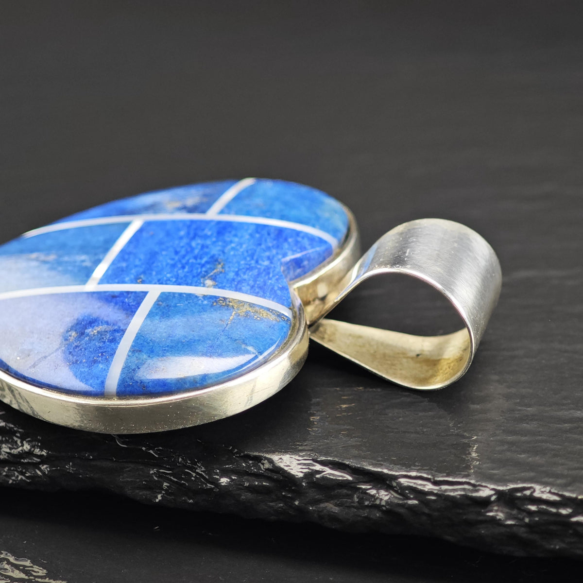 Large DTR Lapis, MOP Inlay Heart Sterling Silver Pendant P3089