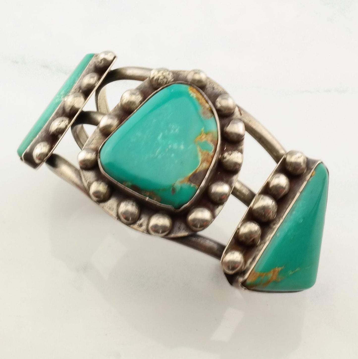 Native American Old Pawn Silver Cuff Bracelet Kings Manassa Turquoise