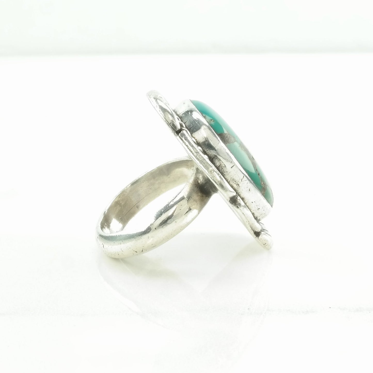 Southwest Silver Ring Turquoise Large Sterling Blue Size 8 1/2