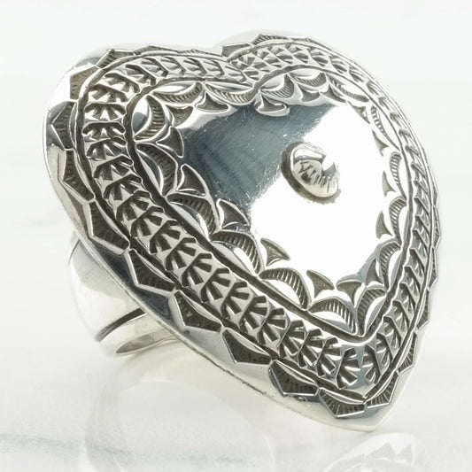 Vintage Native American Silver Ring Heart Large, Stamped, Shield Sterling Size 9