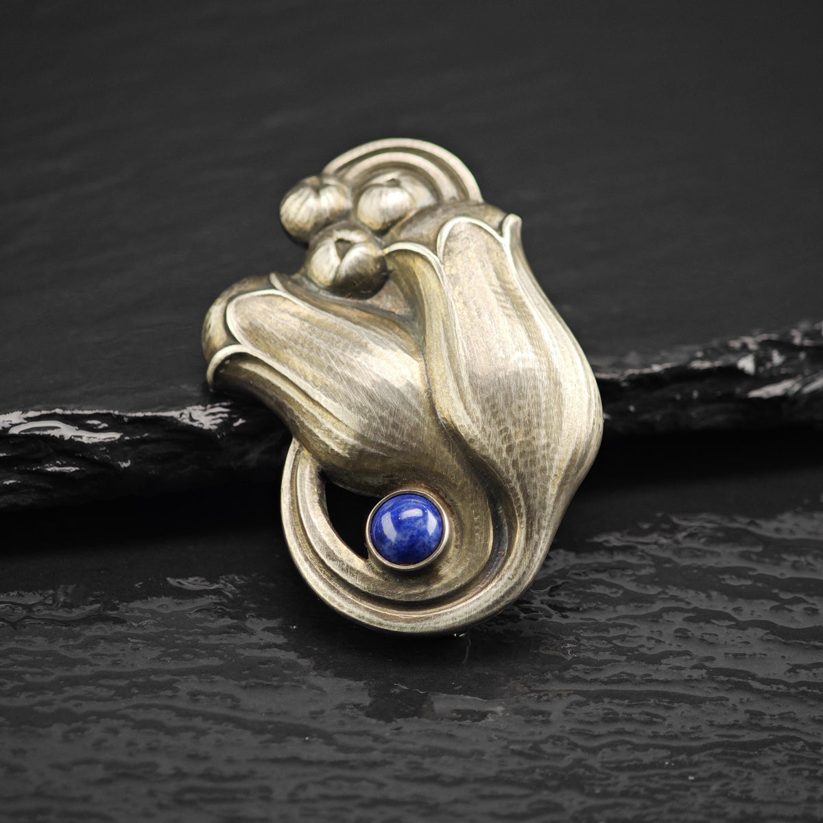 Vintage Gerog Jensen Lapis Floral, 100B Silver Brooch Sterling Silver B2247