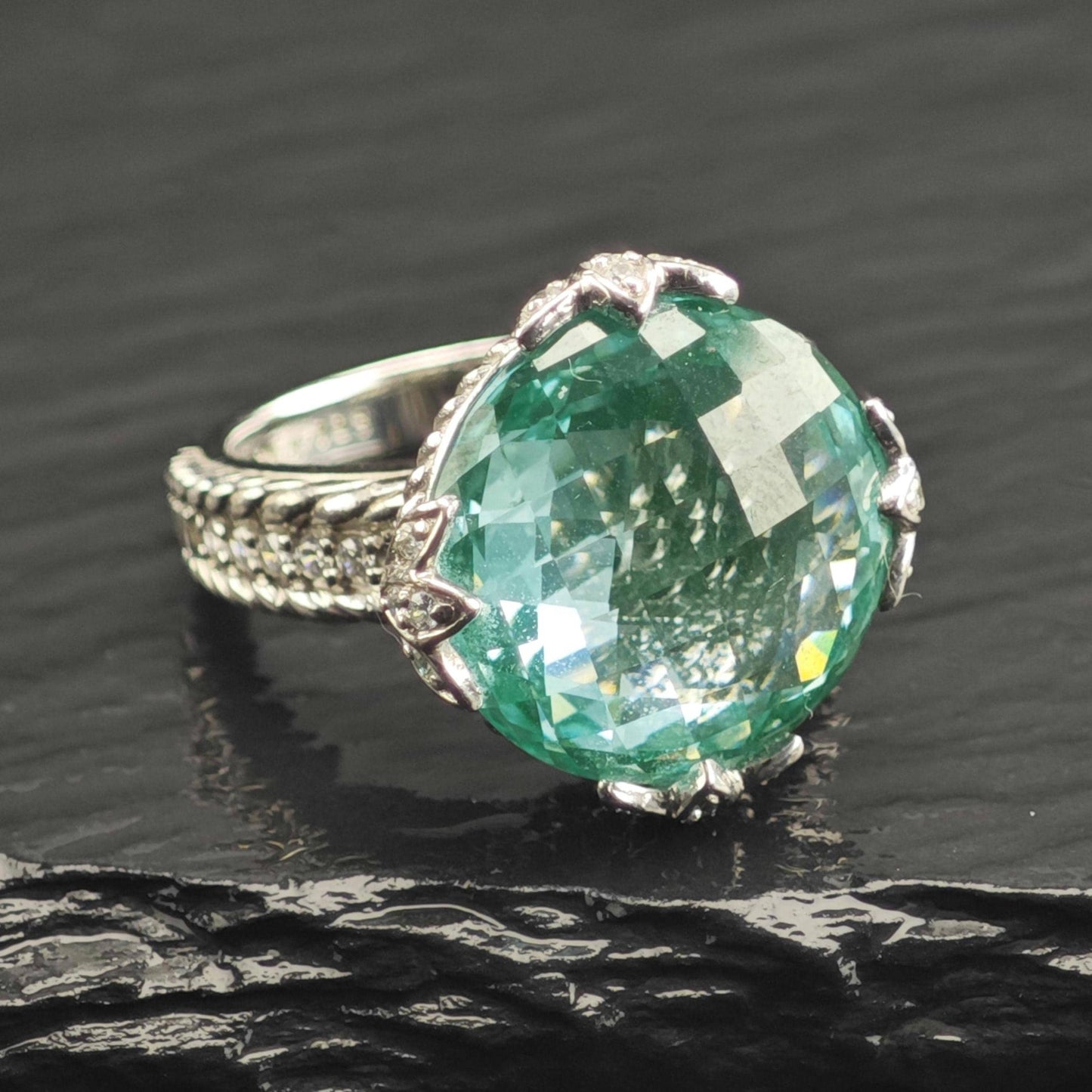 Judith Ripka Green Quartz Doublet Sterling Silver Ring Sz 7 R6682