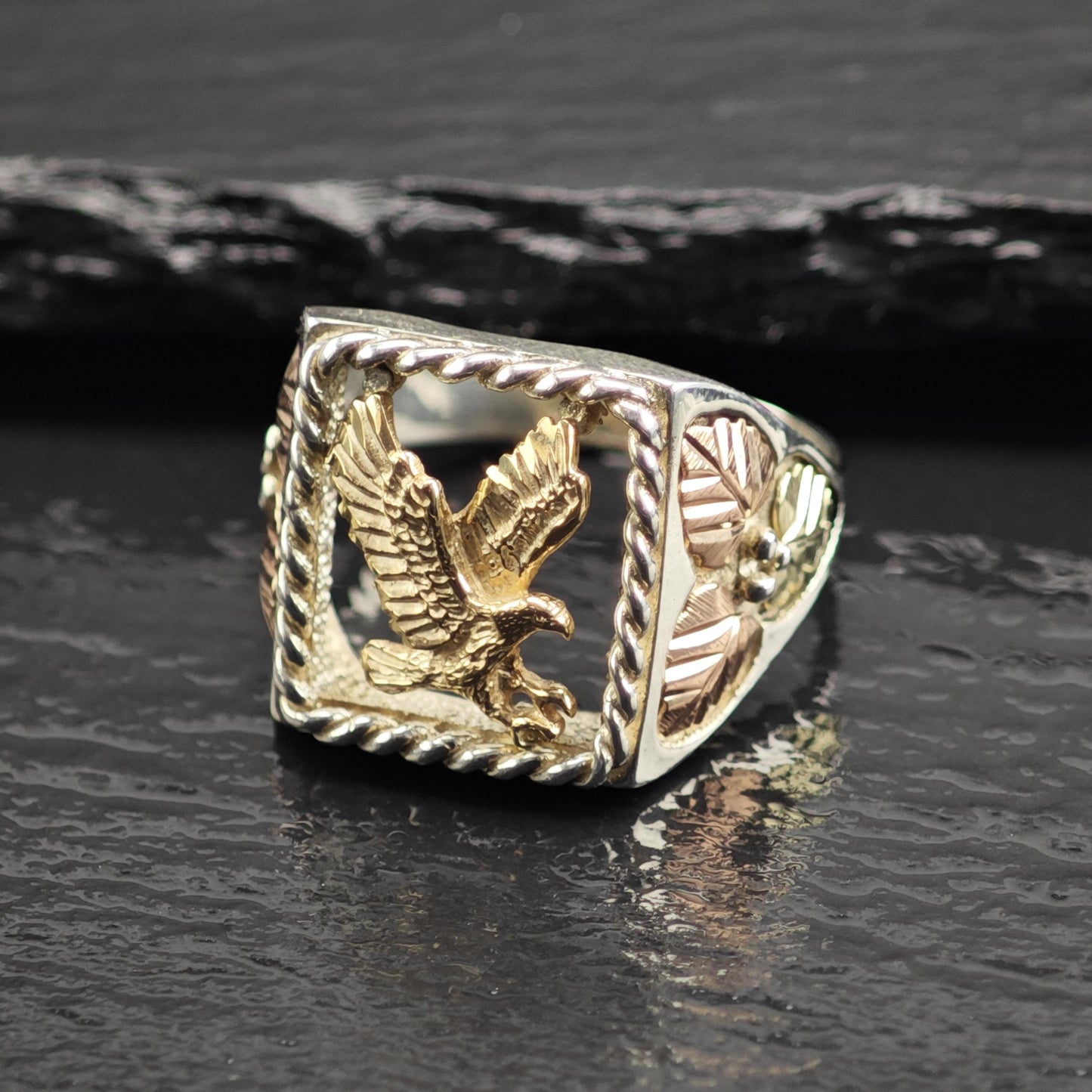 CCO Hills Tri-Color 10K Gold Eagle Sterling Silver Ring Sz 11 R6716