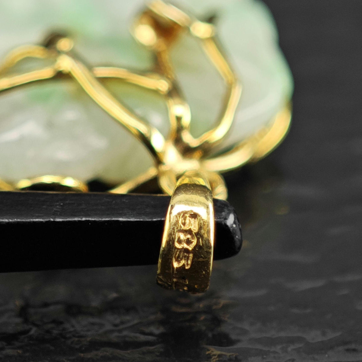 Carved Jadeite Jade 14K Yellow Gold Pendant P3102
