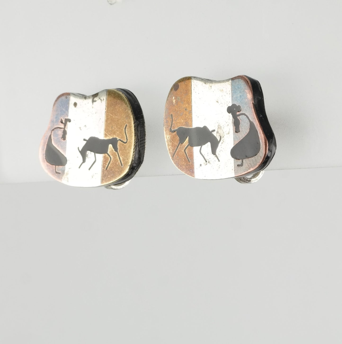 Southwest Sterling Mixed metals Bull Earrings Screw Back Clip On