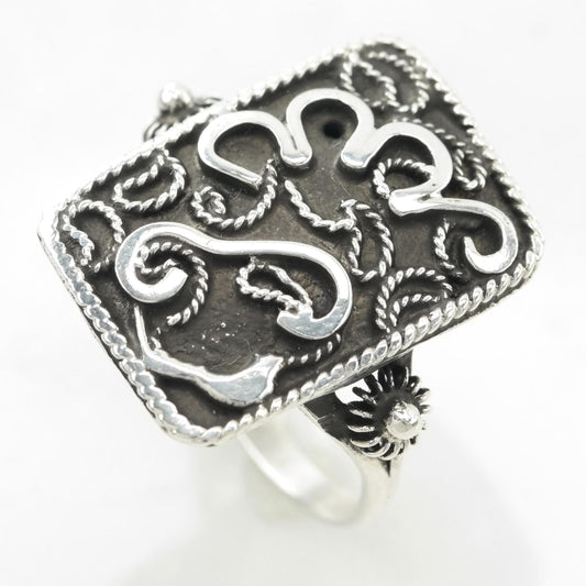 Vintage Middle Eastern Filigree Silver Ring, Sterling