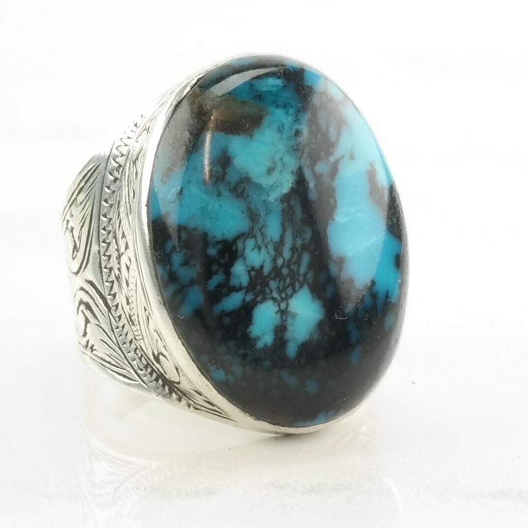 Vintage Southwest Silver Ring Turquoise Stamped Sterling Blue Size 10