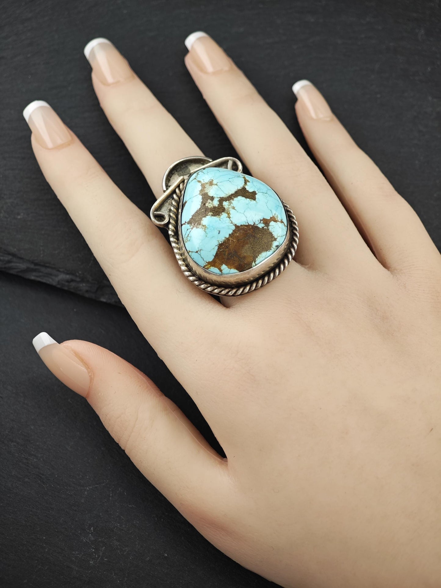 Native American, Large Number Eight Turquoise Ring Sterling Silver