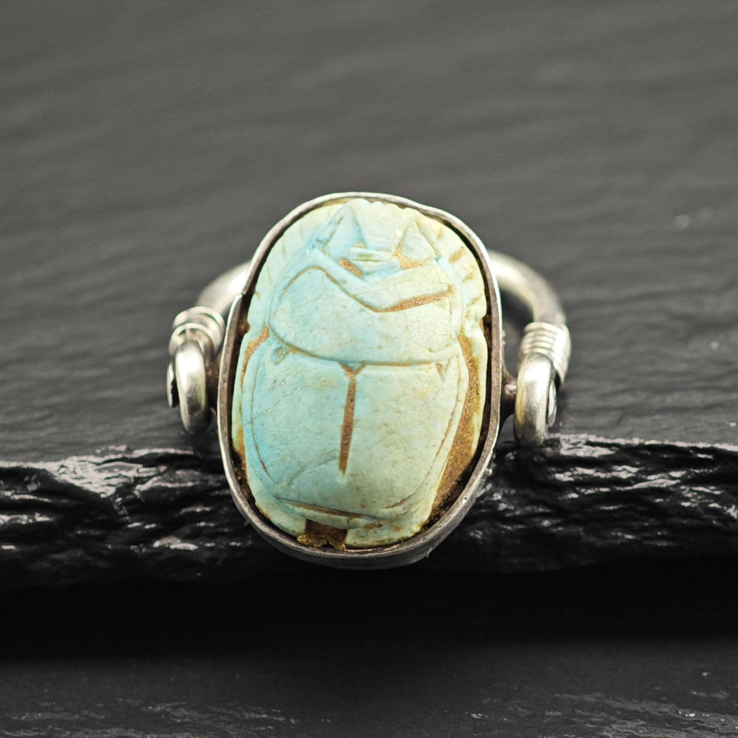 Egyptian Revival Scarab Rotatable Sterling Silver Ring Sz 5 1/2 R6702