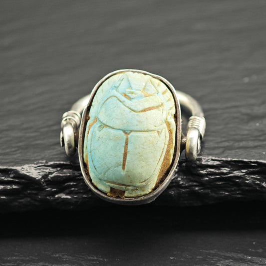 Egyptian Revival Scarab Rotatable Sterling Silver Ring Sz 5 1/2 R6702