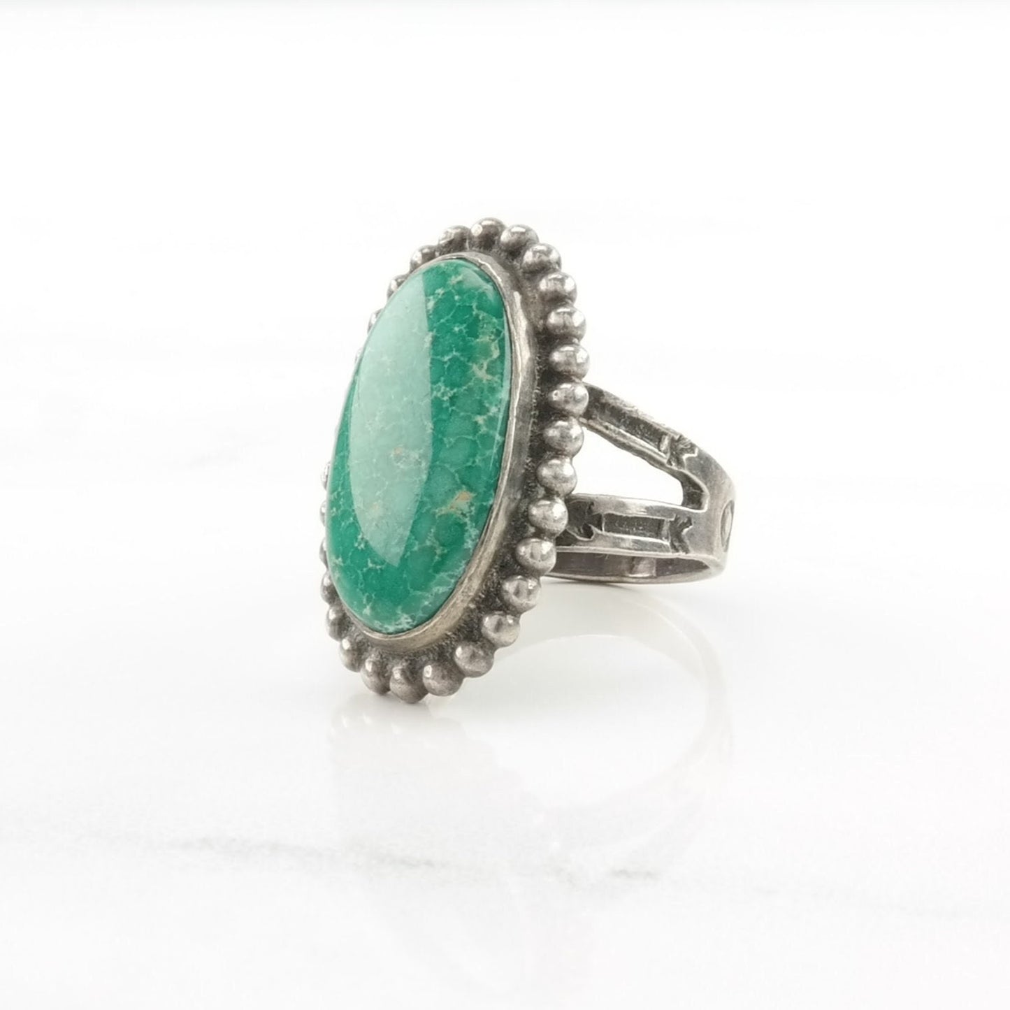 Fred Harvey Era Silver Ring Turquoise Stamped Sterling Green Size 5