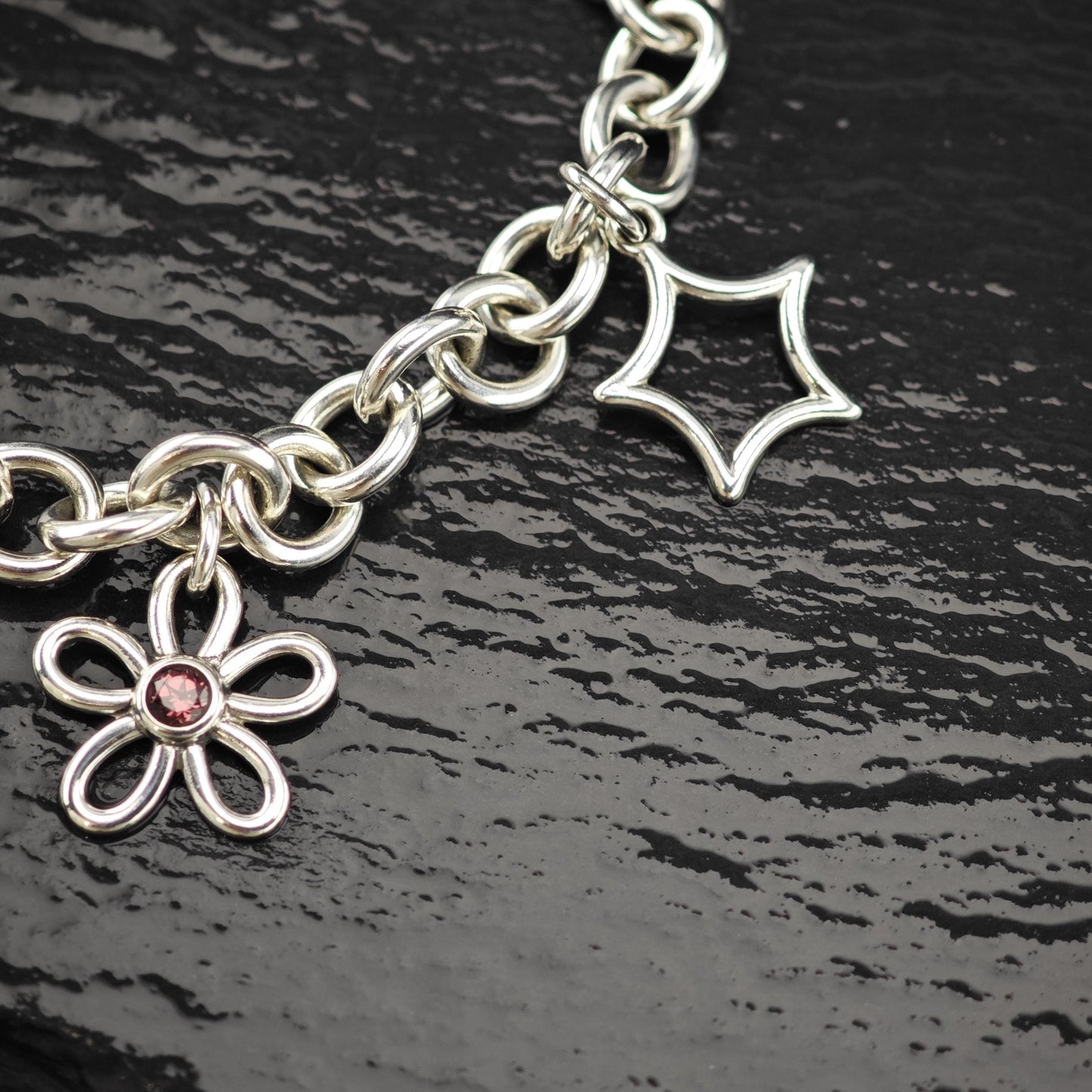 2003 Tiffany Charm Gemstone Link Bracelet Sterling Silver Size 7"