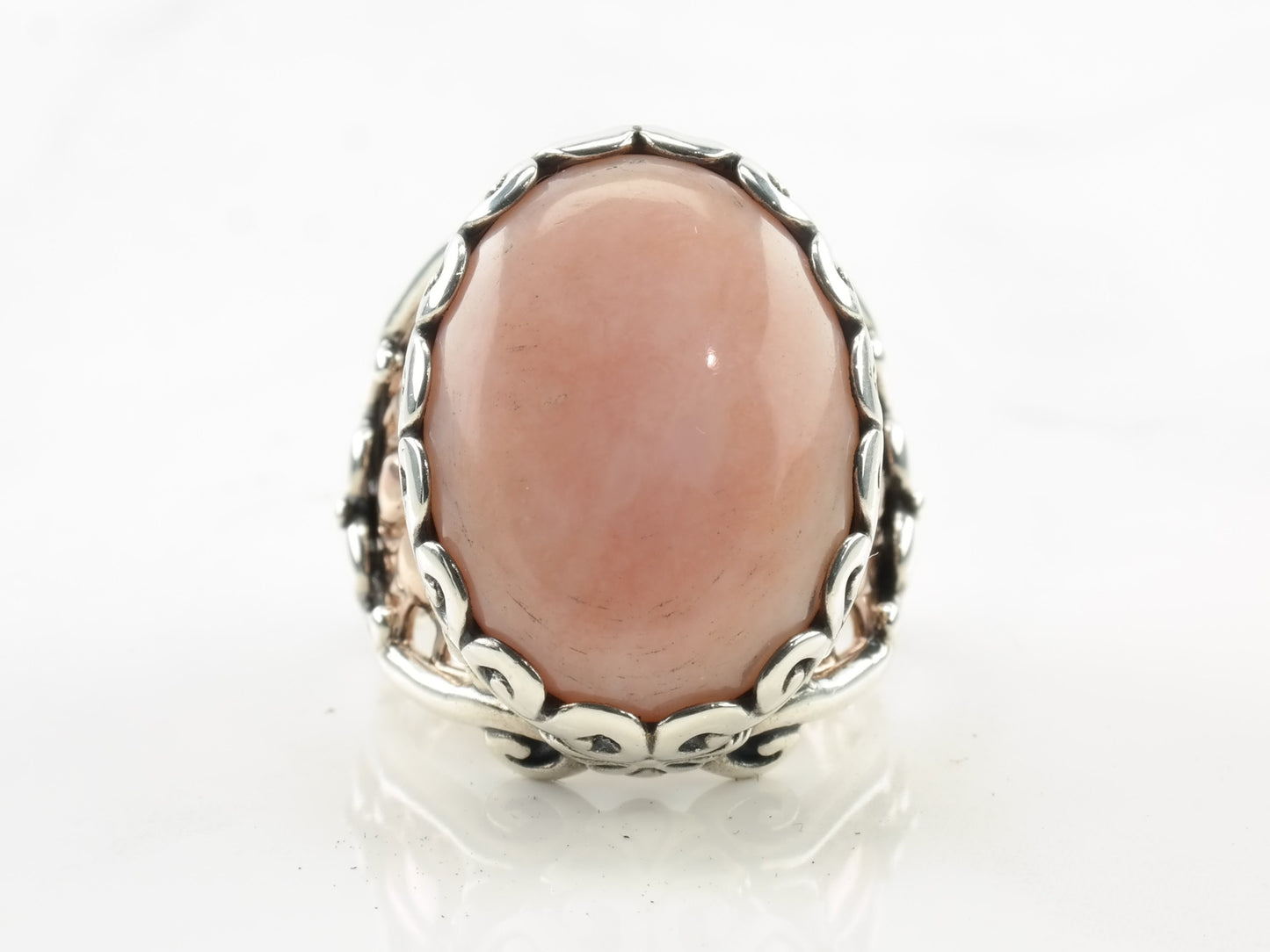 Relios Silver Ring Rhodonite Oval Copper Filigree Sterling Size 7 1/4