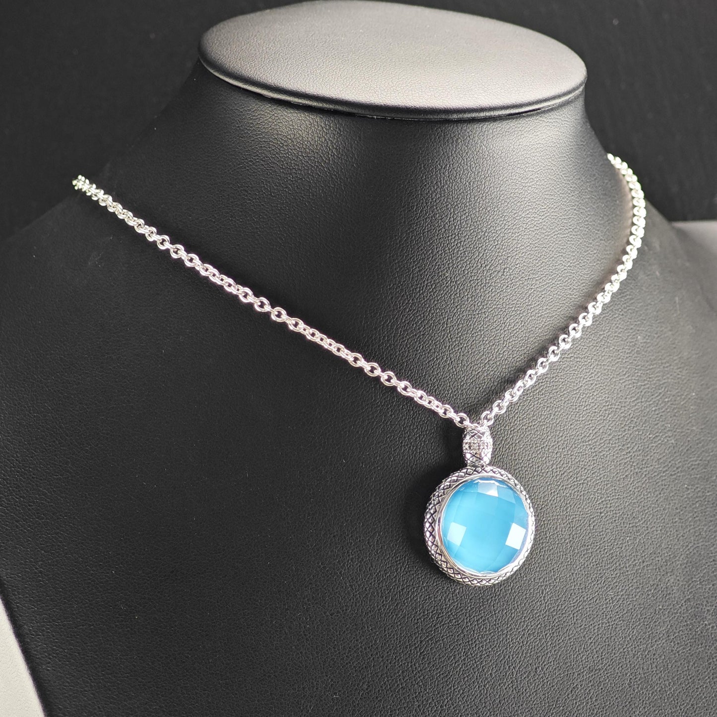 Andrea Candela Blue Doublet Pendant, Diamond Accent Sterling Silver Necklace N2734