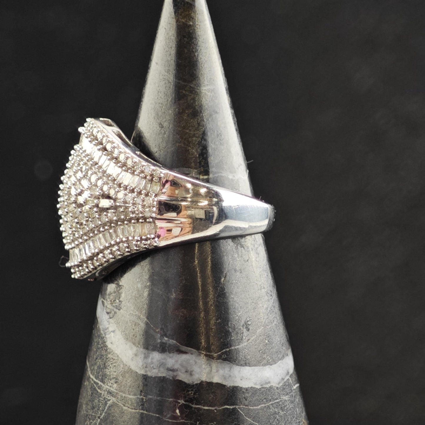 Diamond Cluster Sterling Silver Ring Sz 6 1/2 R6562