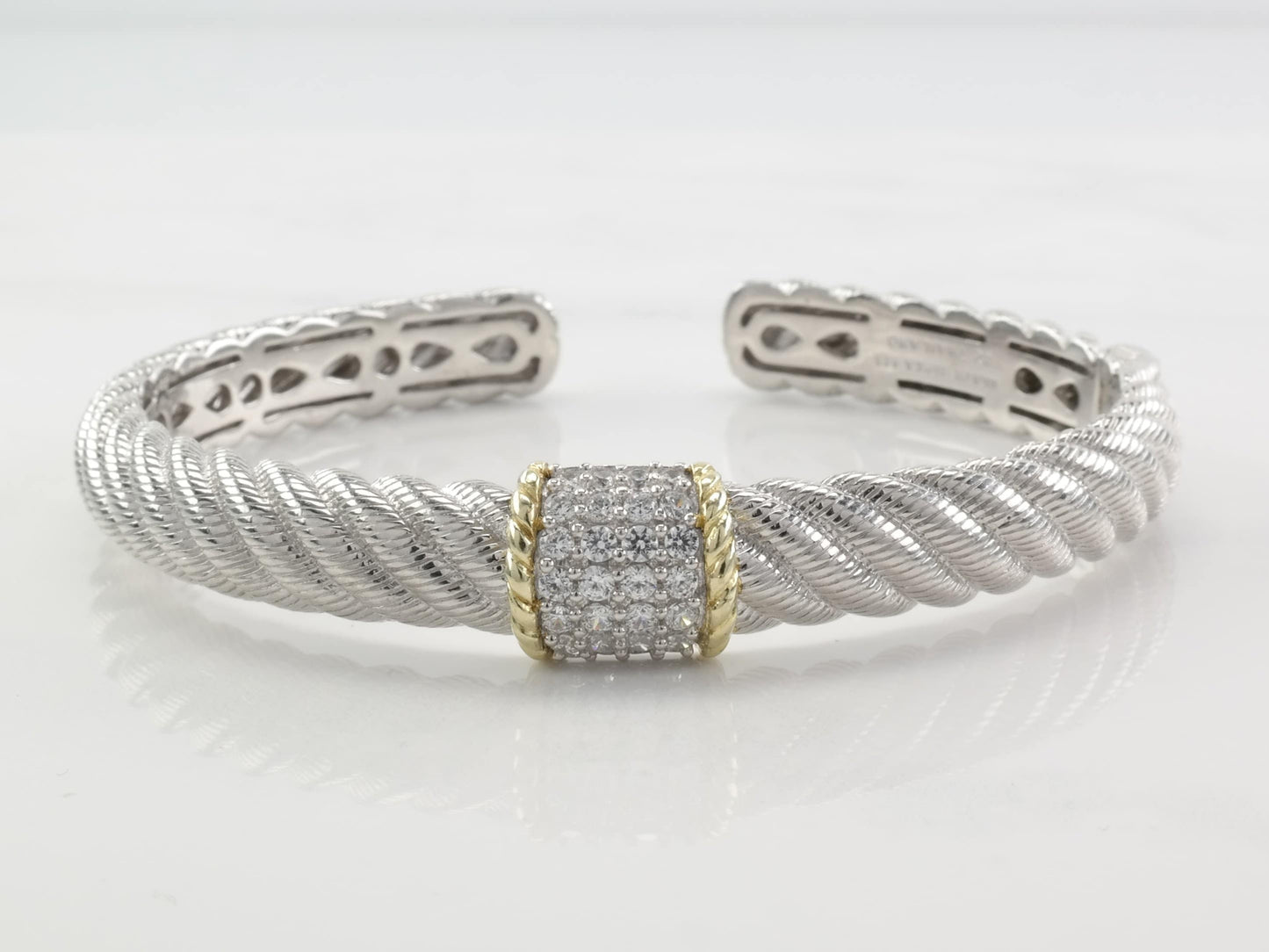 Judith Ripka Sterling Silver Cuff Bracelet CZ Gold Accent