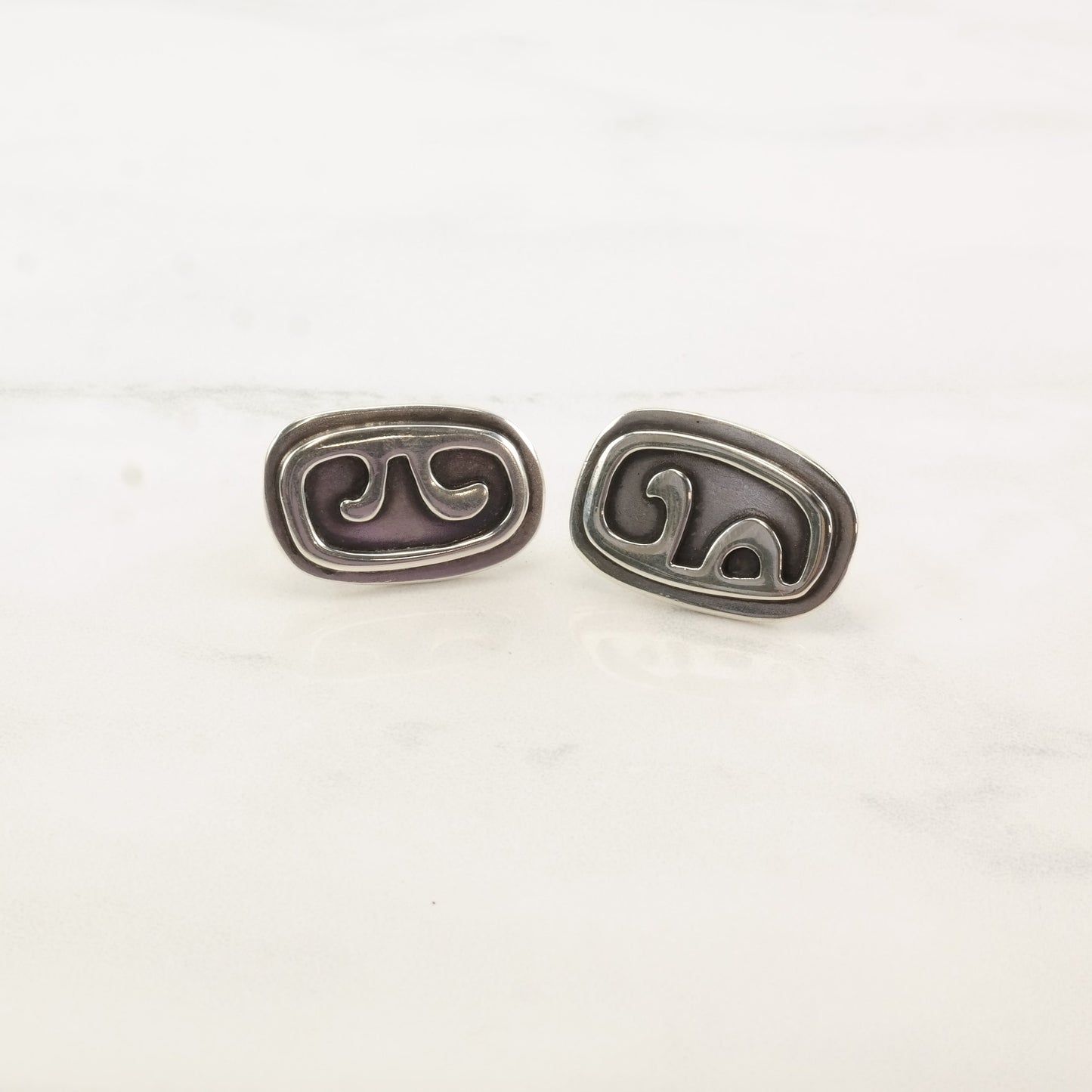 RWW Sterling Silver Abstract Modernist Earrings Screw back