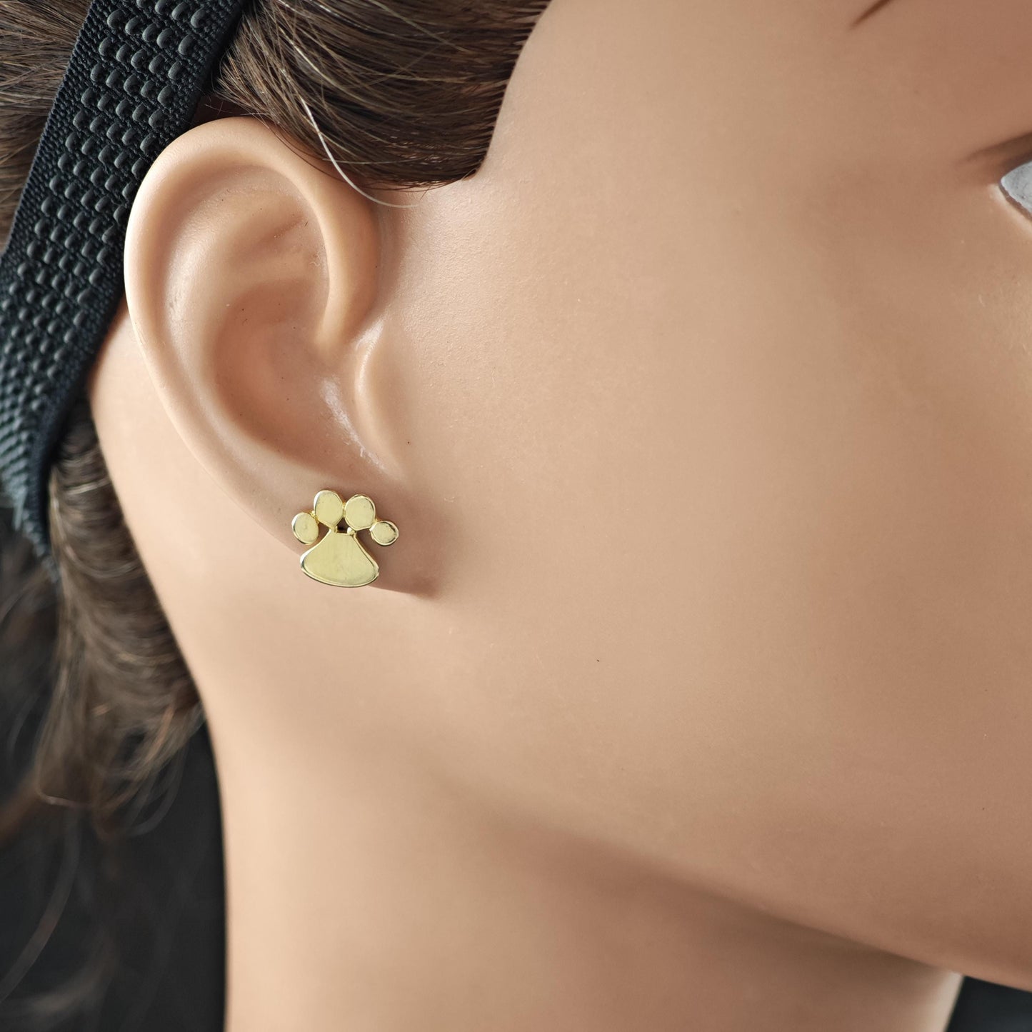 14K Gold Plated Puppy Paw Stud Earrings Sterling Silver