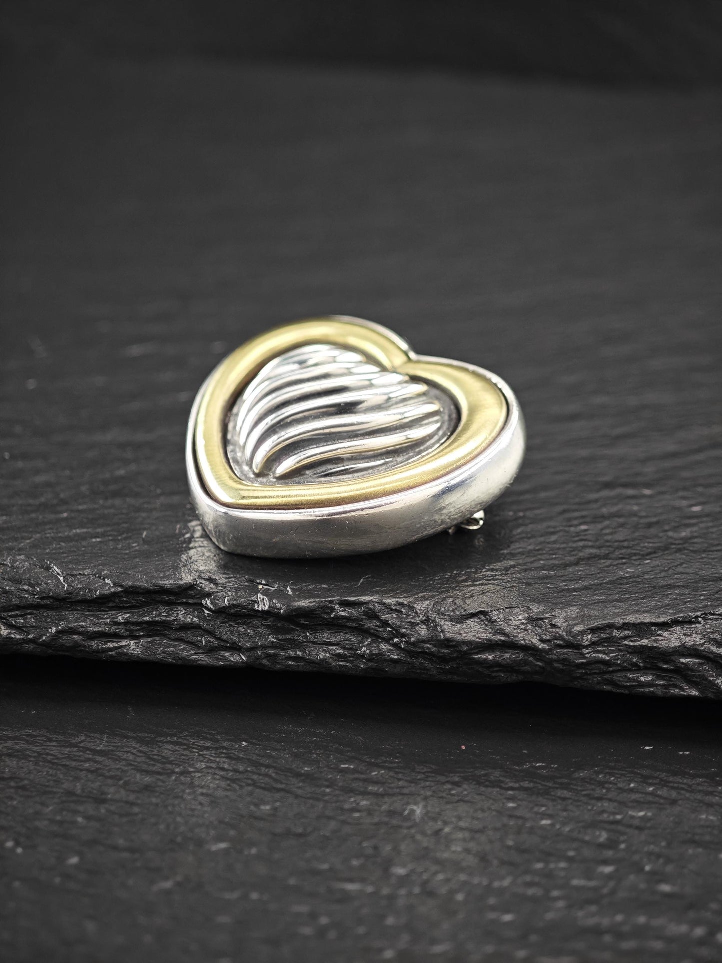David Yurman 18k Gold Accent, Heart Brooch Sterling Silver