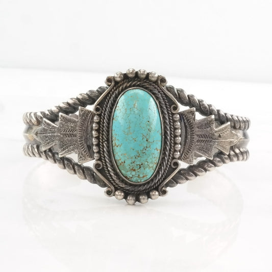 Historic Number Eight Turquoise Native American Sterling Silver Cuff Bracelet Blue Stamped