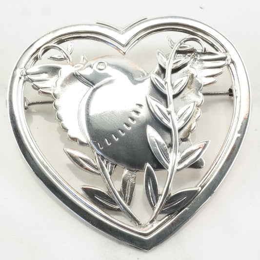 Bird Heart Brooch Sterling Silver Norseland by Coro