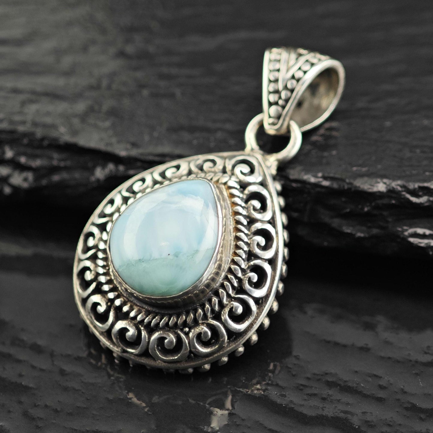 Teardrop Larimar Sterling Silver Pendant P3052
