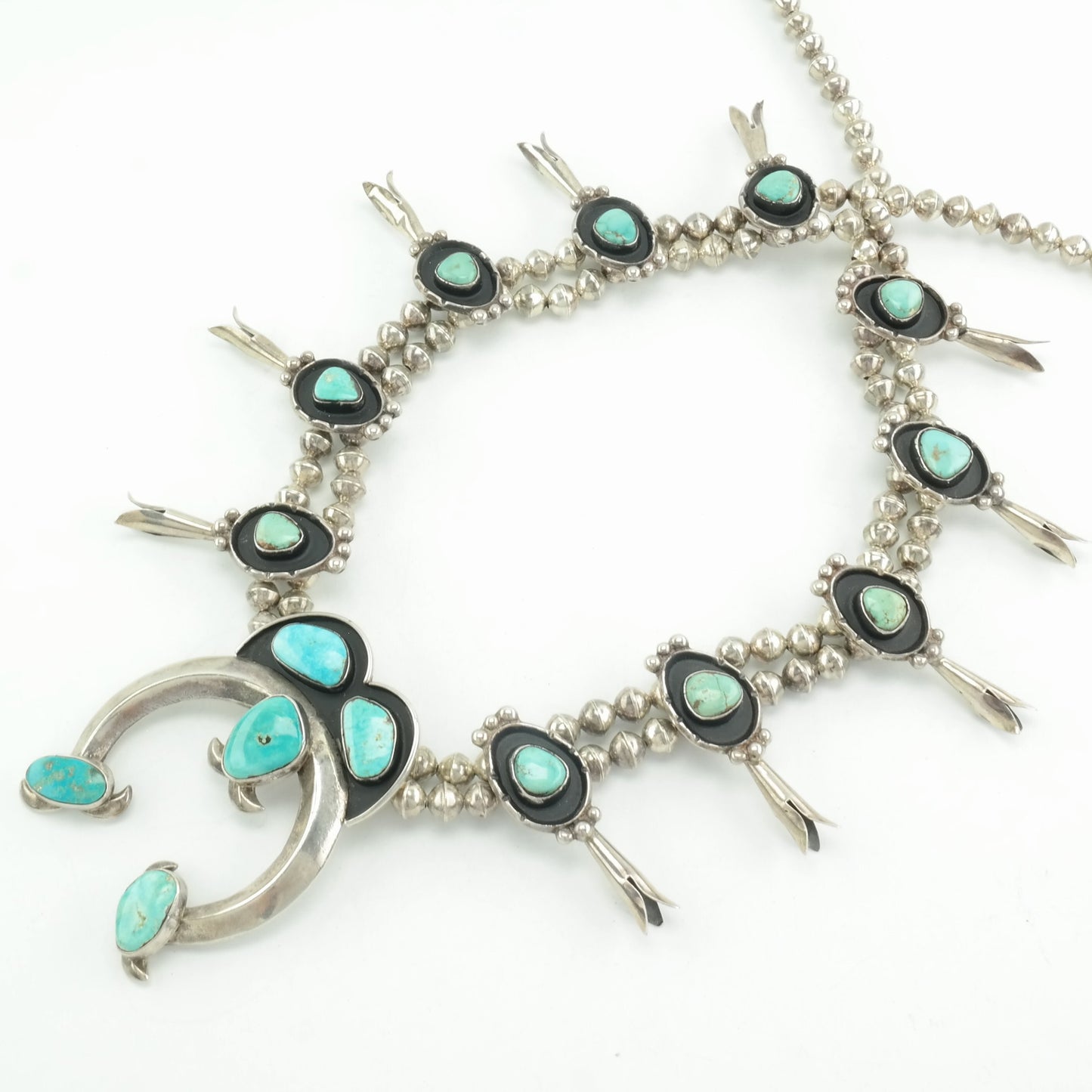 Squash Blossom Sterling Silver Turquoise Shadowbox Necklace