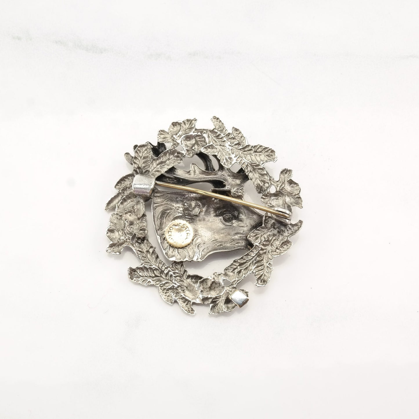 Germany Sterling Silver Brooch Deer Wreath