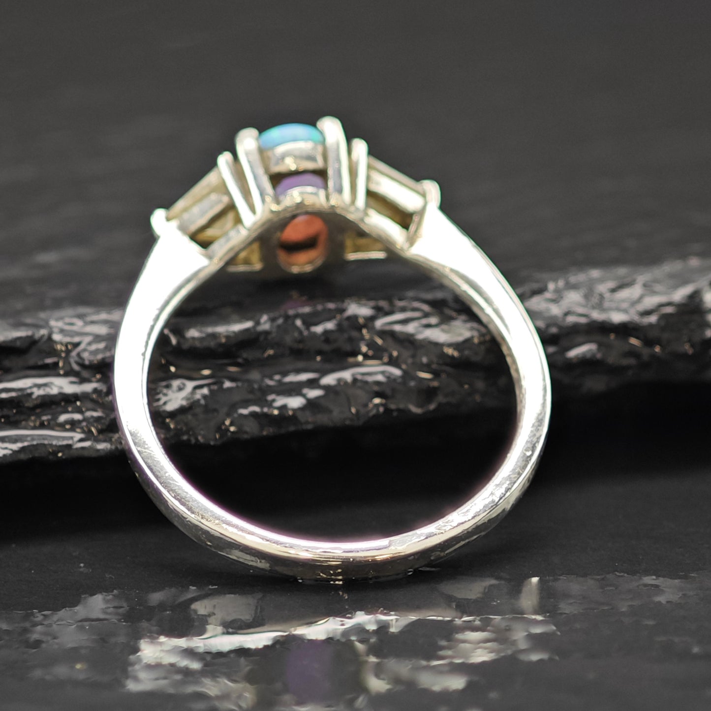Sterling Silver Ring Lab Opal and CZ Stone Size 7 3/4 R6218